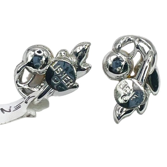 LISNER Vintage 60s Silver Leaf Faux Pearl Screw Back Earrings, Signed - Picture 2 of 11